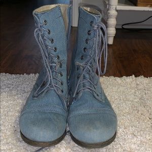 Blue unique denim combat boots